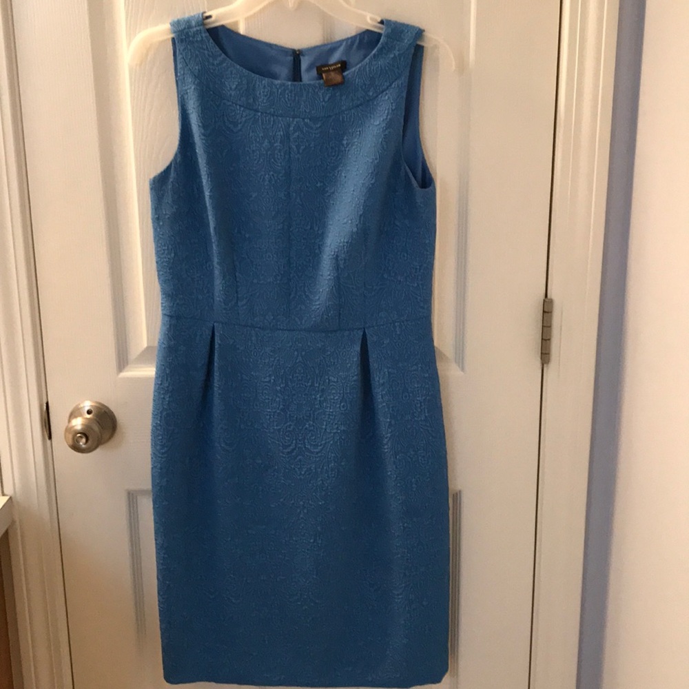 Ann Taylor Bright Blue Textured Sleeveless Midi Sheath Dress